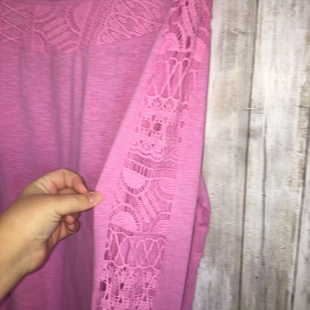 Woman Within Pink Long Sleeve Lace Blouse - Picture 2 of 4